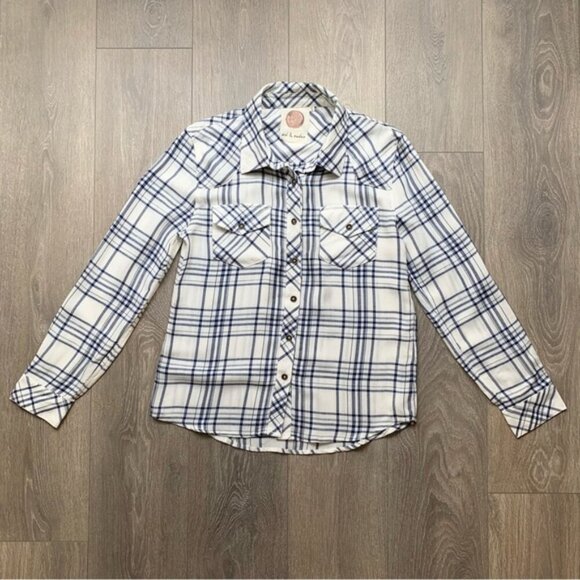 Anthropologie Ash and Ember Button Down Shirt Plaid Flannel Size XS - Picture 2 of 15